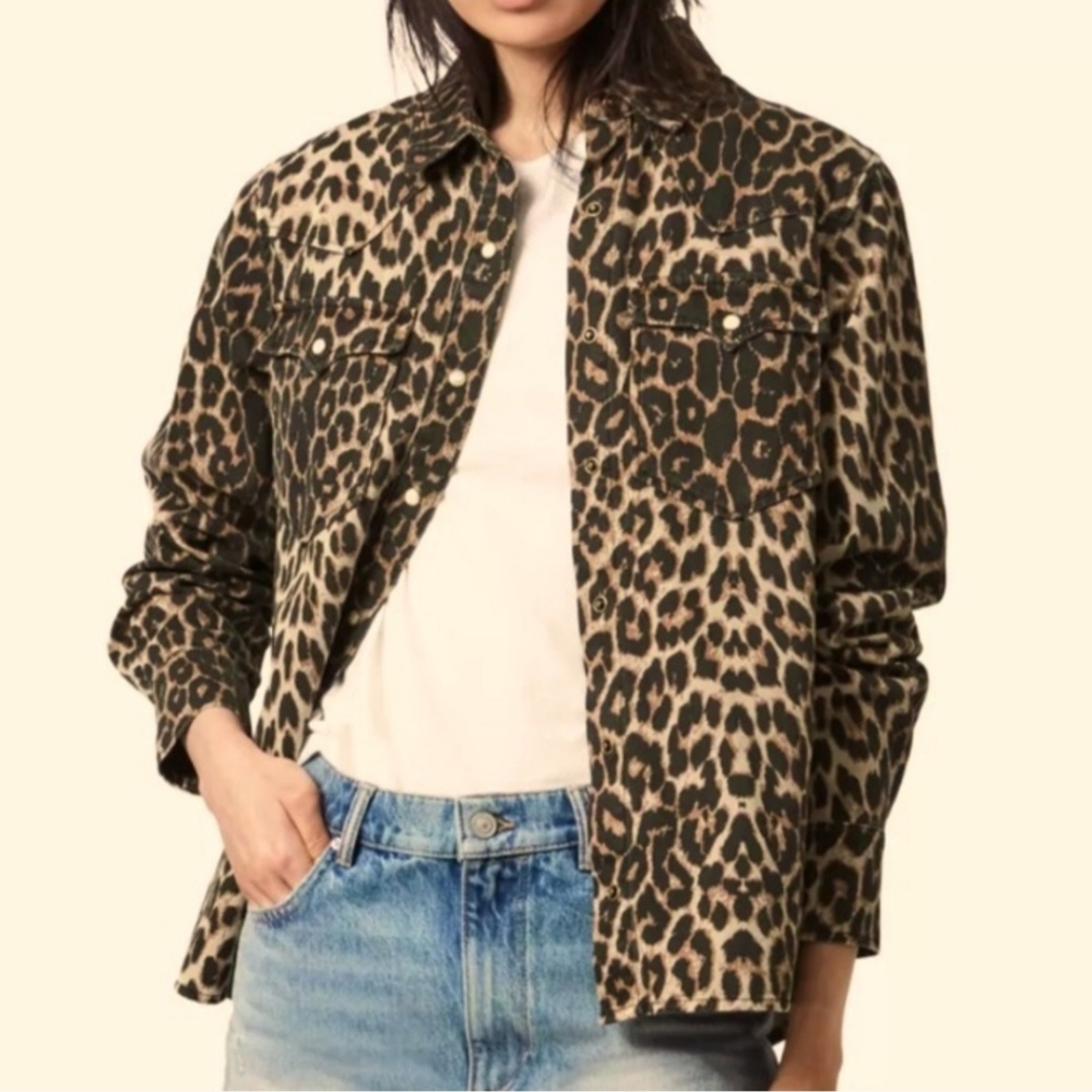 ALLSAINTS Ezra Leopard Print Snap Long Sleeved Jacket Top Size 0